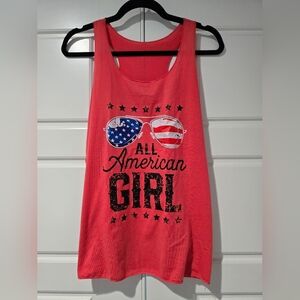 “All American Girl” Patriotic Tank • Size M • Red Racerback